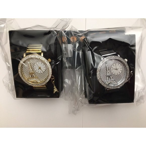 Unbranded Accessories - 2 Watchs Paris Eiffel Tower Rhinestone Dial QuartzAnalog Wrist  StainlessSteel